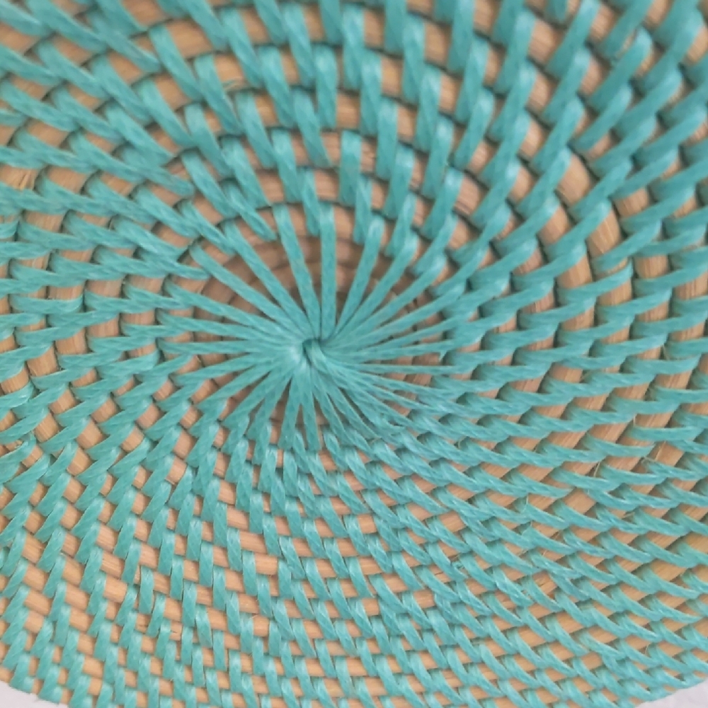 Mint Green Rattan Woven Crossbody Bag Leather Strap Boho - Picture 3 of 7